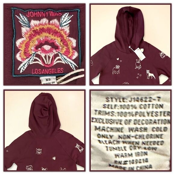 NWT Johnny Was Tippi Embroidered Dogs Cropped Hooded Sweatshirt - Picture 11 of 16